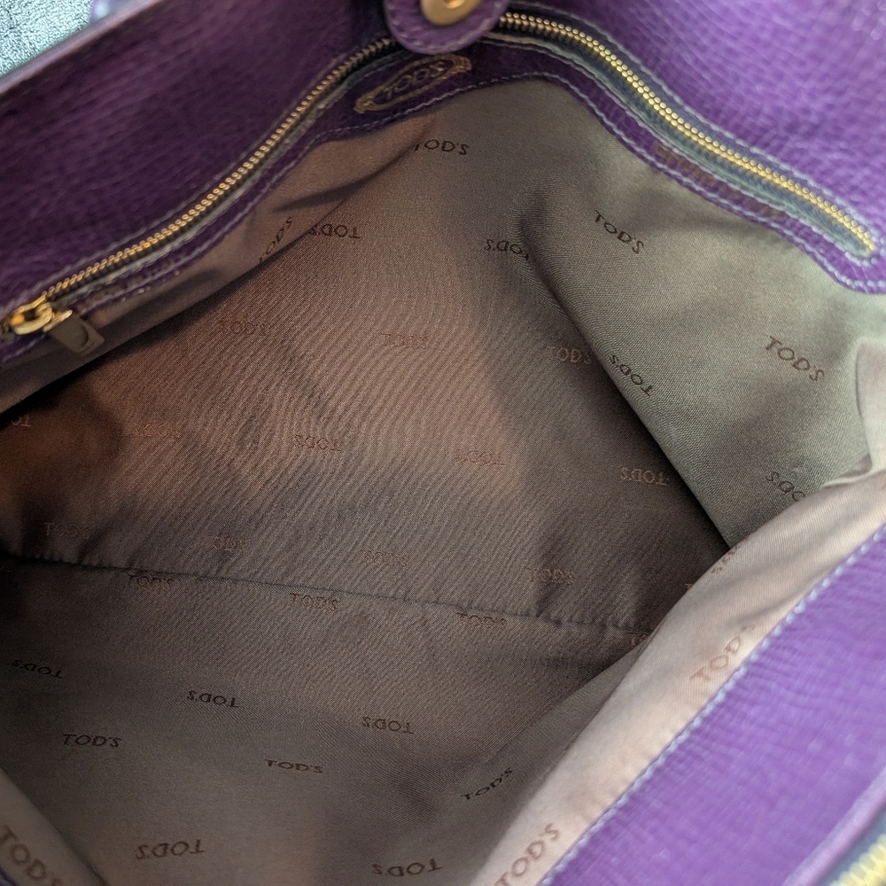 Tod's Purple Leather Satchel Handbag with Adjustable Strap - Picture 12 of 15